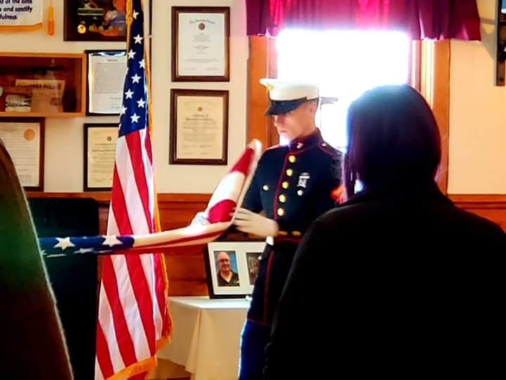 Folding United States flag.